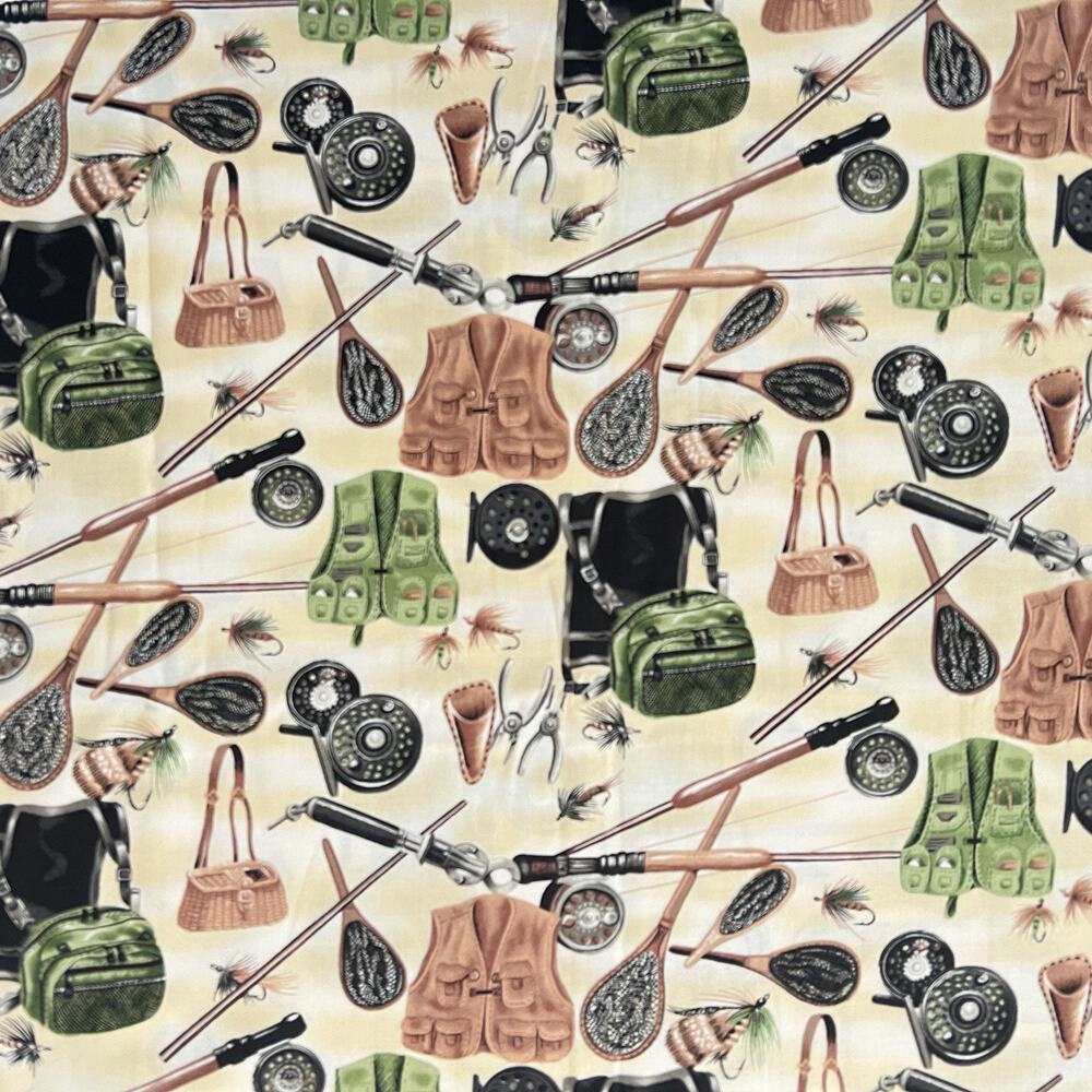 1 YD Northcott Take Me Fishing 2239 Laurie Godin Cotton Quilt Craft Fly Fabric